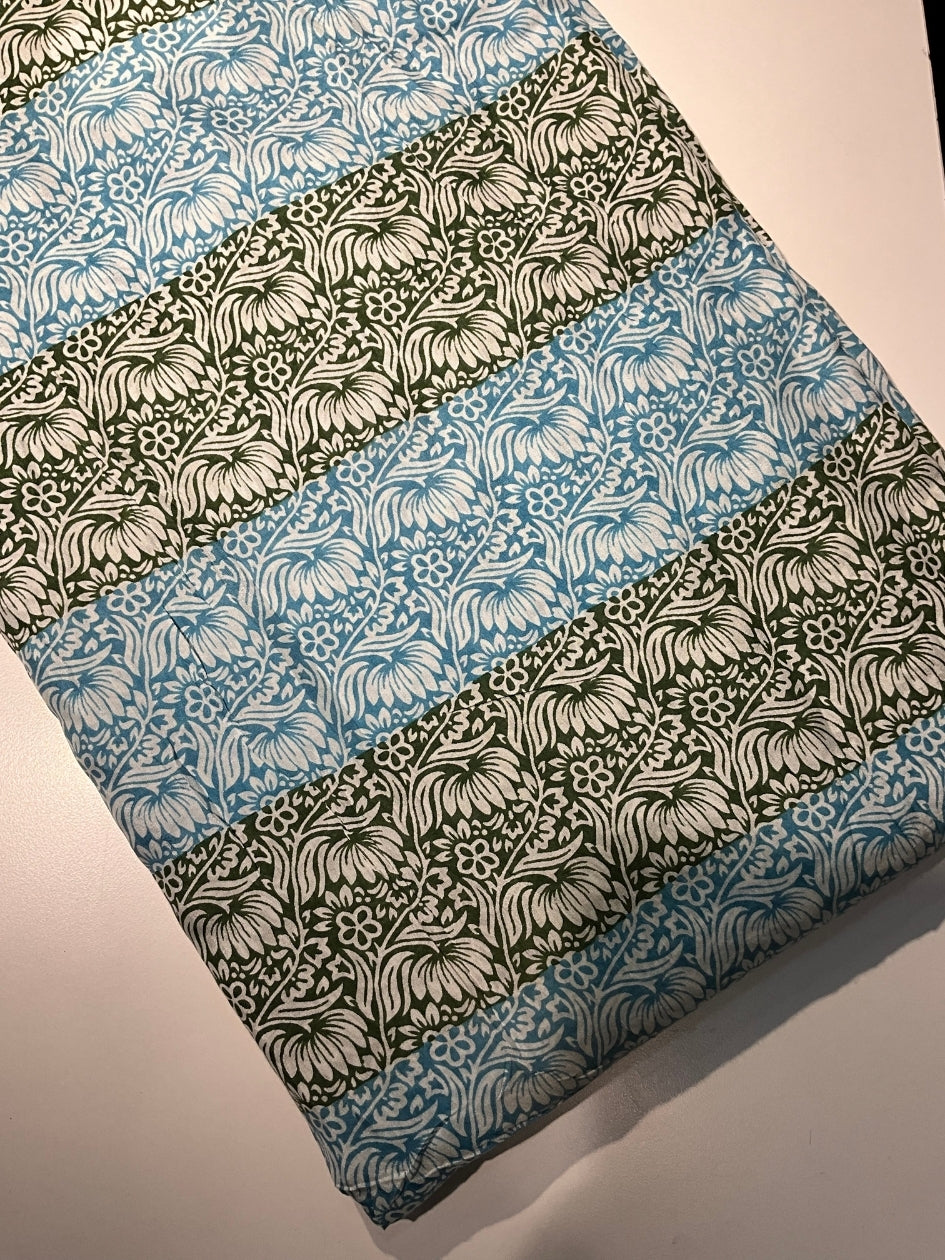 Printed Muslin Fabric - Blue & Green