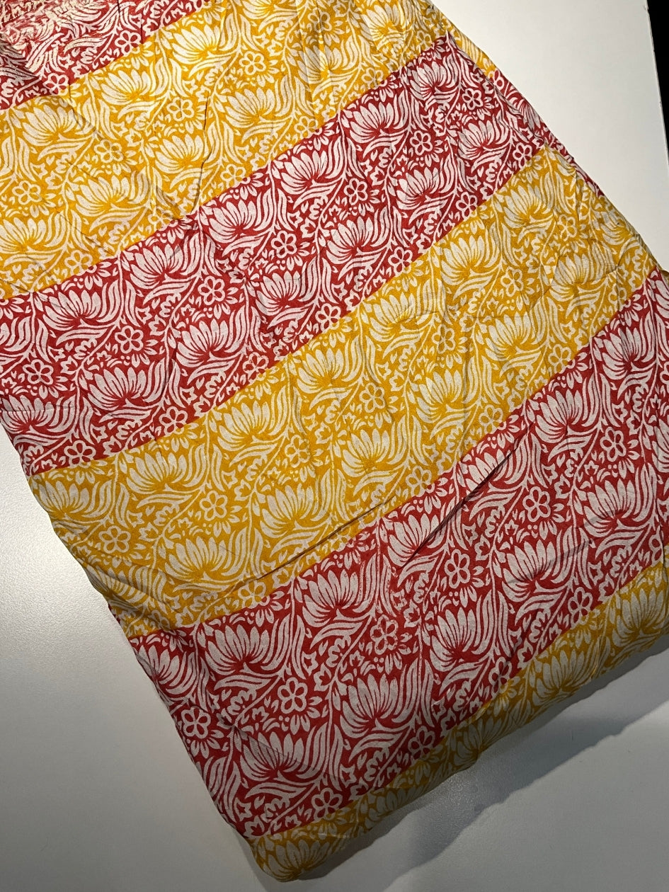 Printed Muslin Fabric - Red & Yellow