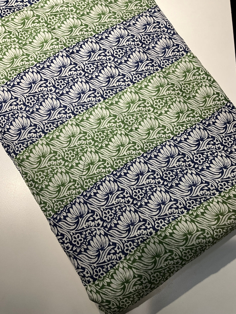 Printed Muslin Fabric - Blue & Light Green