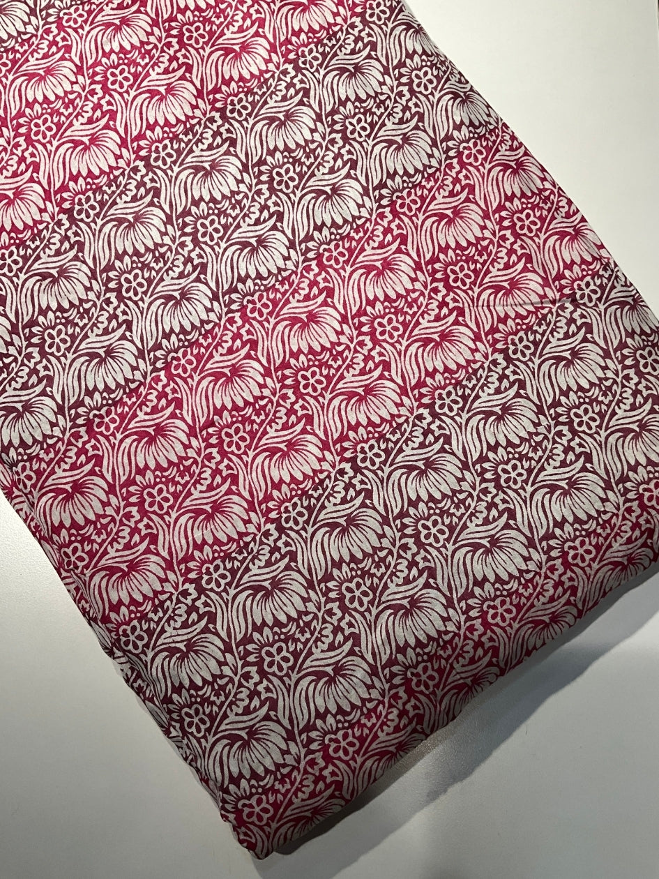 Printed Muslin Fabric - Wine & Pink