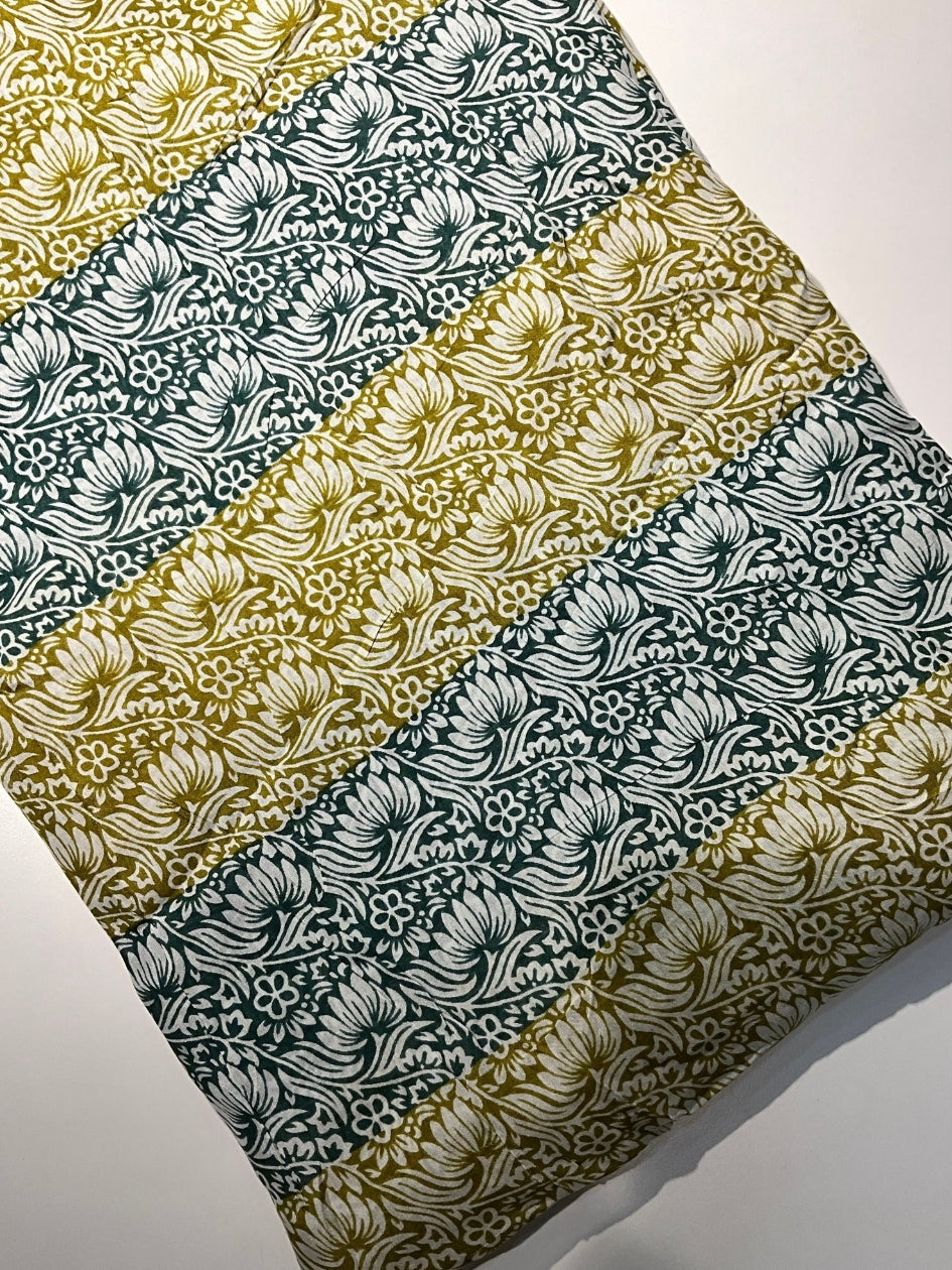 Printed Muslin Fabric - Olive & Blue