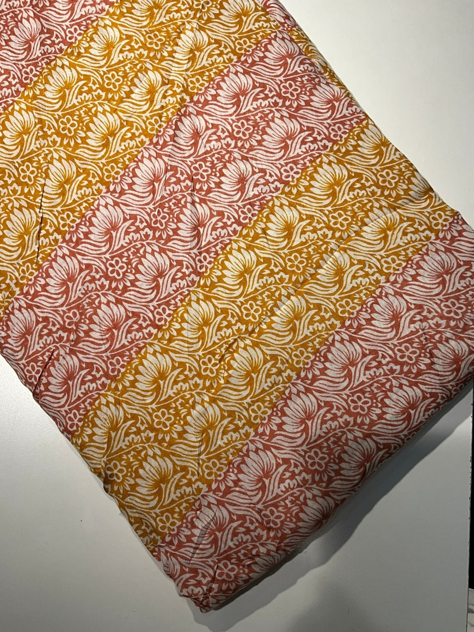 Printed Muslin Fabric - Mustard & Red